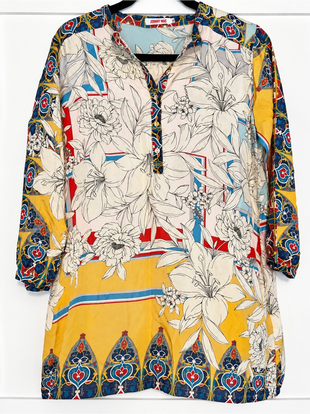 Johnny Was 100% Silk Floral Boho Tunic Top Women’s XS